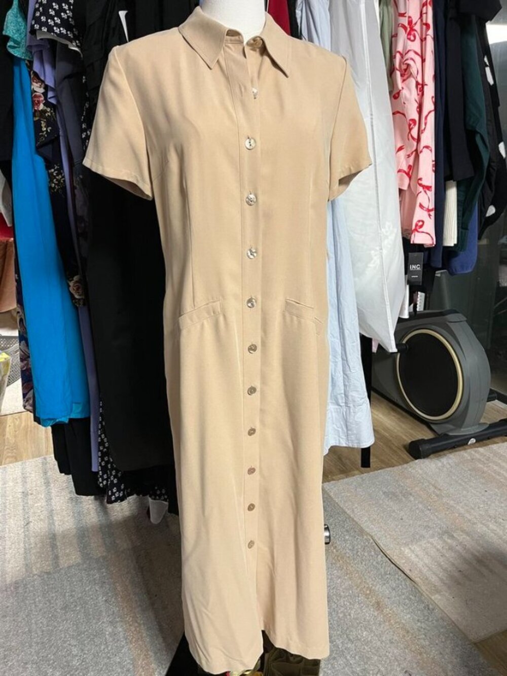Talbots Petite Button Front Midi Shirt Dress Tan NWT 8P - Picture 2 of 6